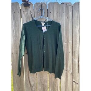 HM Basic Womens Forest Green Button Up Cardigan Sweater Size Large L Long Sleeve